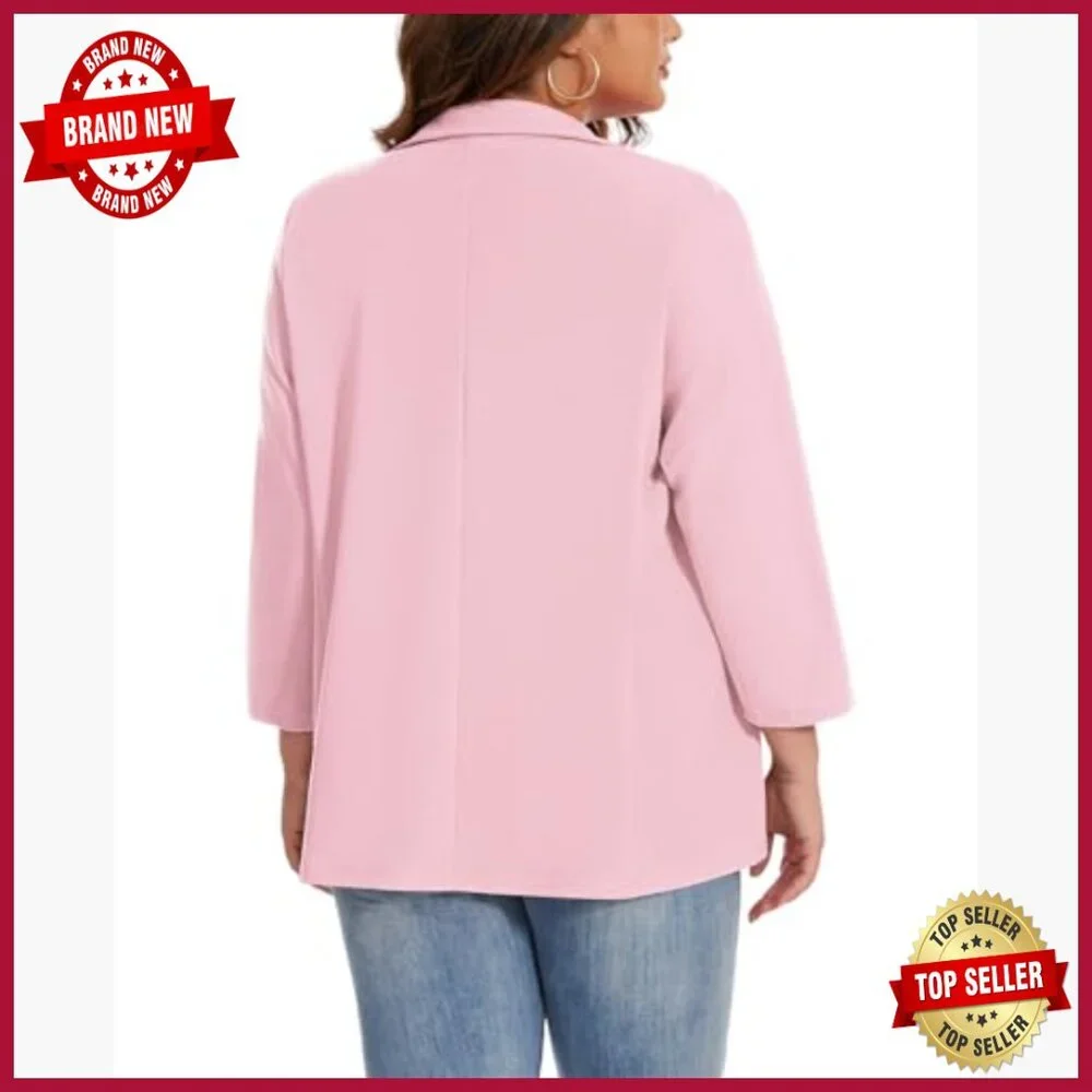 Plus Size 3/4 Sleeve Blazer Notch Lapel Casual Work Jacket XL-5XL - Picture 2 of 7